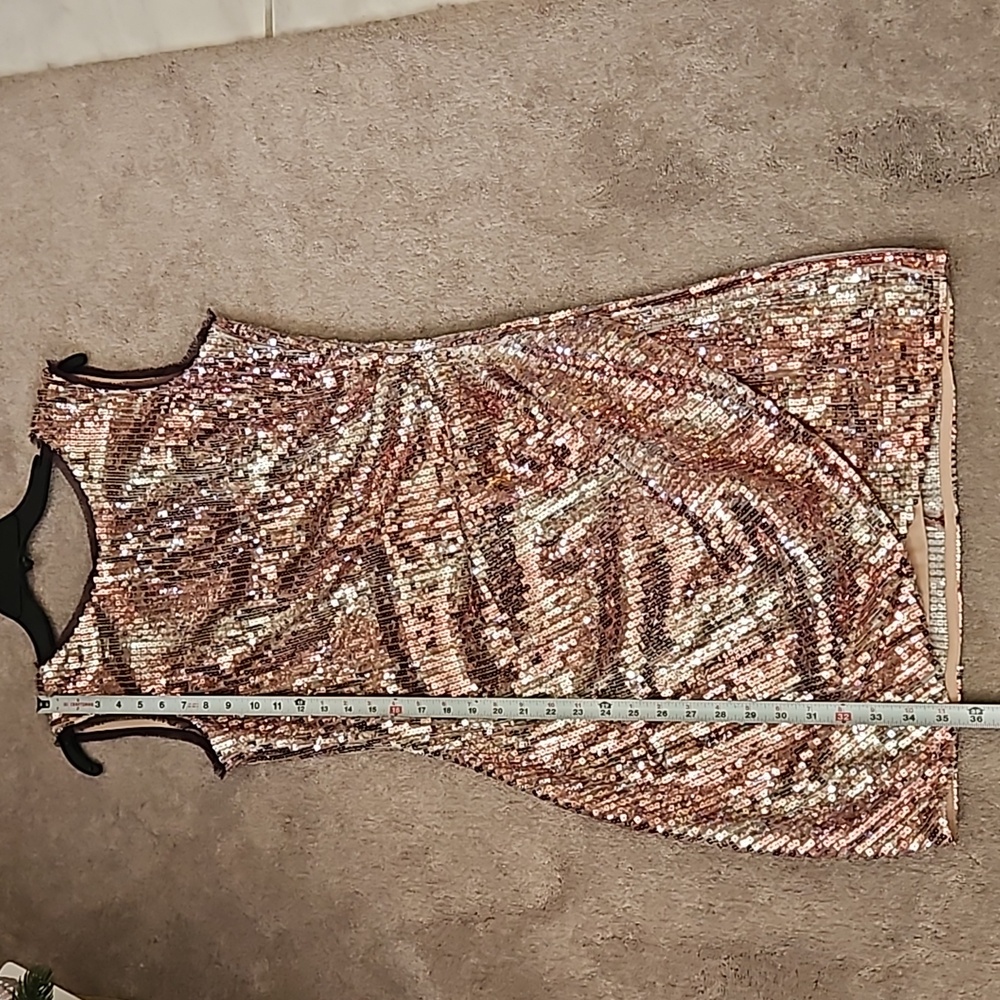 Boston Proper Pink Rose Gold Ruched Sequin Mini Cocktail Dress - Picture 9 of 13